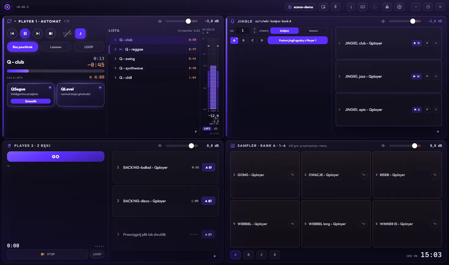 Qplayer — układ 2×2, program gra
